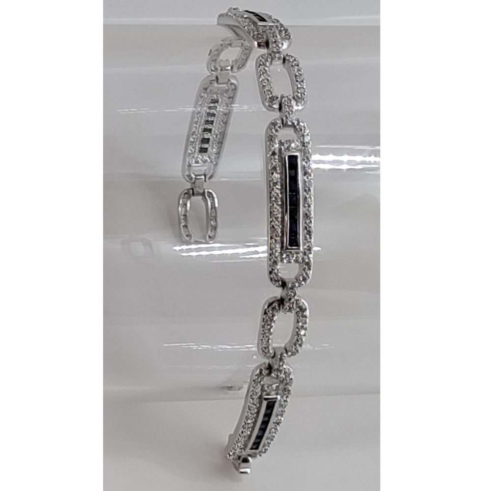SOLD 7.25" Channel Sapphire Pave Diamond 7.8mm Sterling Silver Panel Bracelet